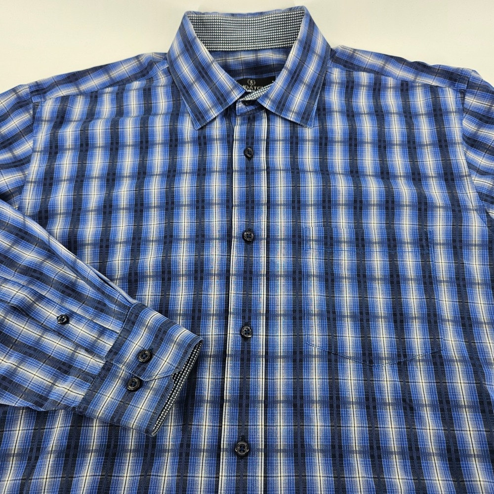 Bugatchi Uomo Dress Men XL Blue Plaid Cotton Long Sleeve Checked Premium A83
